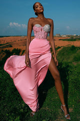 Long Sweetheart Beading Mermaid Floor Length Prom Dress With Side Slit