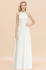 Elegant Long A-line Halter Chiffon Ivory Bridesmaid Dress