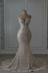 Gourgeous Long Mermaid Sweetheart Sleeveless Beadings Sequins Wedding Dress