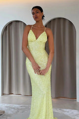 Sexy V-neck Sequined Backless Mermaid Prom Dress