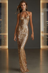 Sparkly Halter Sleeveless Mermaid Sequined Prom Dress