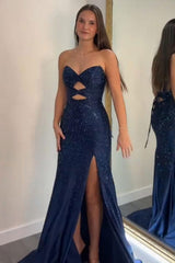 Sparkly Strapless Long Mermaid Prom Dress with Beading