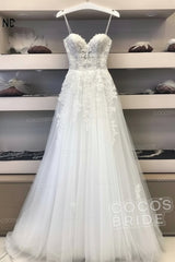 Long A-line Sweetheart Tulle Lace Wedding Dresses
