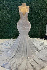 Charming Long Mermaid Sleeveless Beadings Prom Dresses