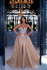 Long Mermaid Strapless Detachable Train Evening Formal Dresses with Front Slit