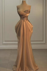 Sweetheart Satin Mermaid Long Prom Dress with Beads