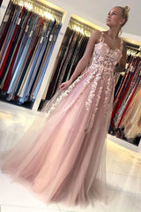 Gorgeous Long A-line Open Back Lace Tulle Prom Dress