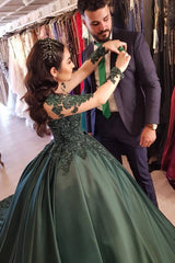 Elegant Long Ball Gown Sweetheart Satin Lace Prom dresses with Sleeves