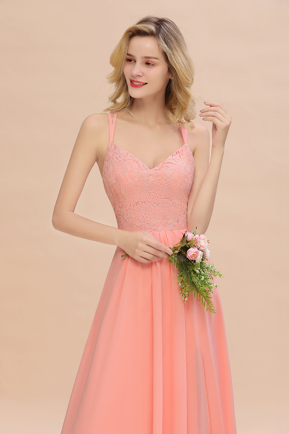 Beautiful A-Line Chiffon Spaghetti Straps Sweetheart Floor Length Split Bridesmaid Dress