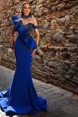 Royal Blue Long Mermaid One Shoulder Sweetheart Satin Prom dresses