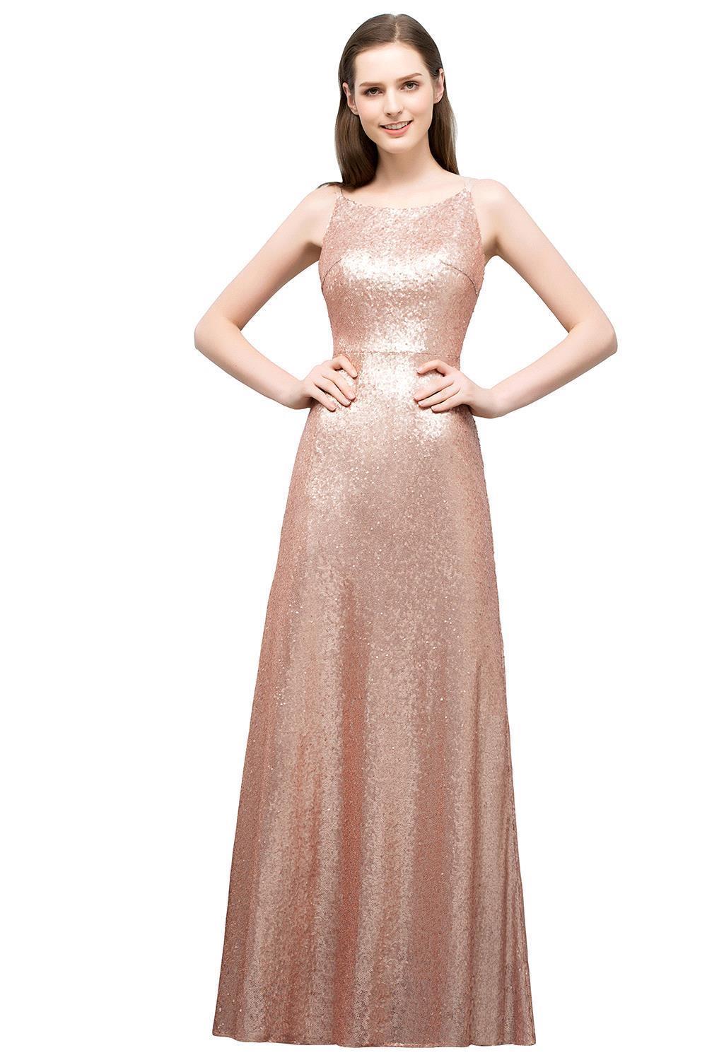 Long Mermaid Spaghetti Straps Sequined Evening Formal Dress