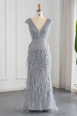 Luxury Long Mermaid V-neck Beading Formal Prom Dresses