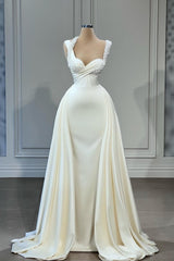 Elegant White Long Mermaid Sweetheart Satin Prom Dress