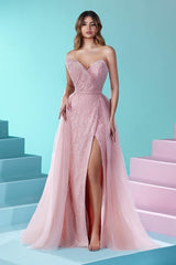 Glamorous Mermaid Sweetheart Sleeveless Tulle Beading Long Prom Dresses with Spilt