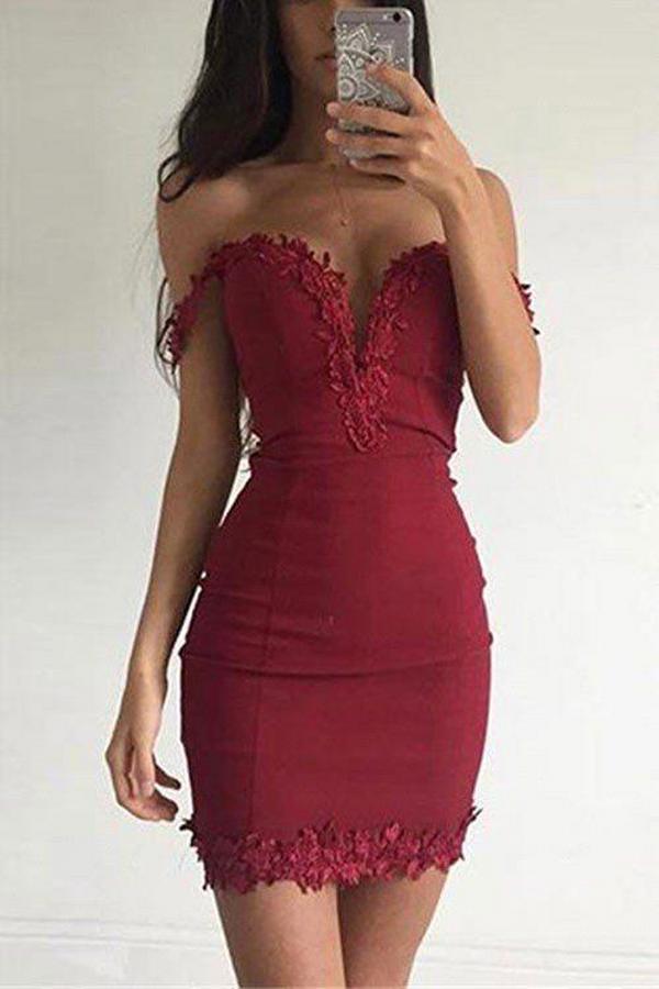 Short Burgundy Mermaid Off the Shoulder Homecoming Dresses
