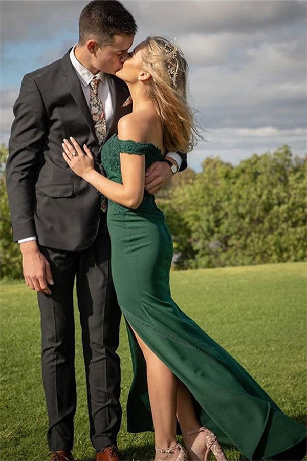 Long Off the Shoulder Appliques Lace Mermaid Prom Dress