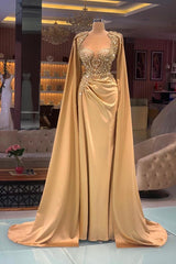 Long Mermaid Sweetheart Satin Prom Dresses with Beading