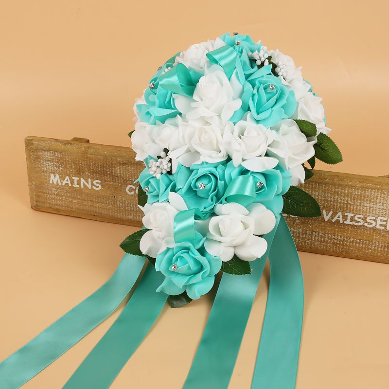 Colorful Silk Rose Wedding Bouquet with Ribbons