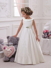 White A-line Satin Flower Girl Dresses Long  Christmas Dresses