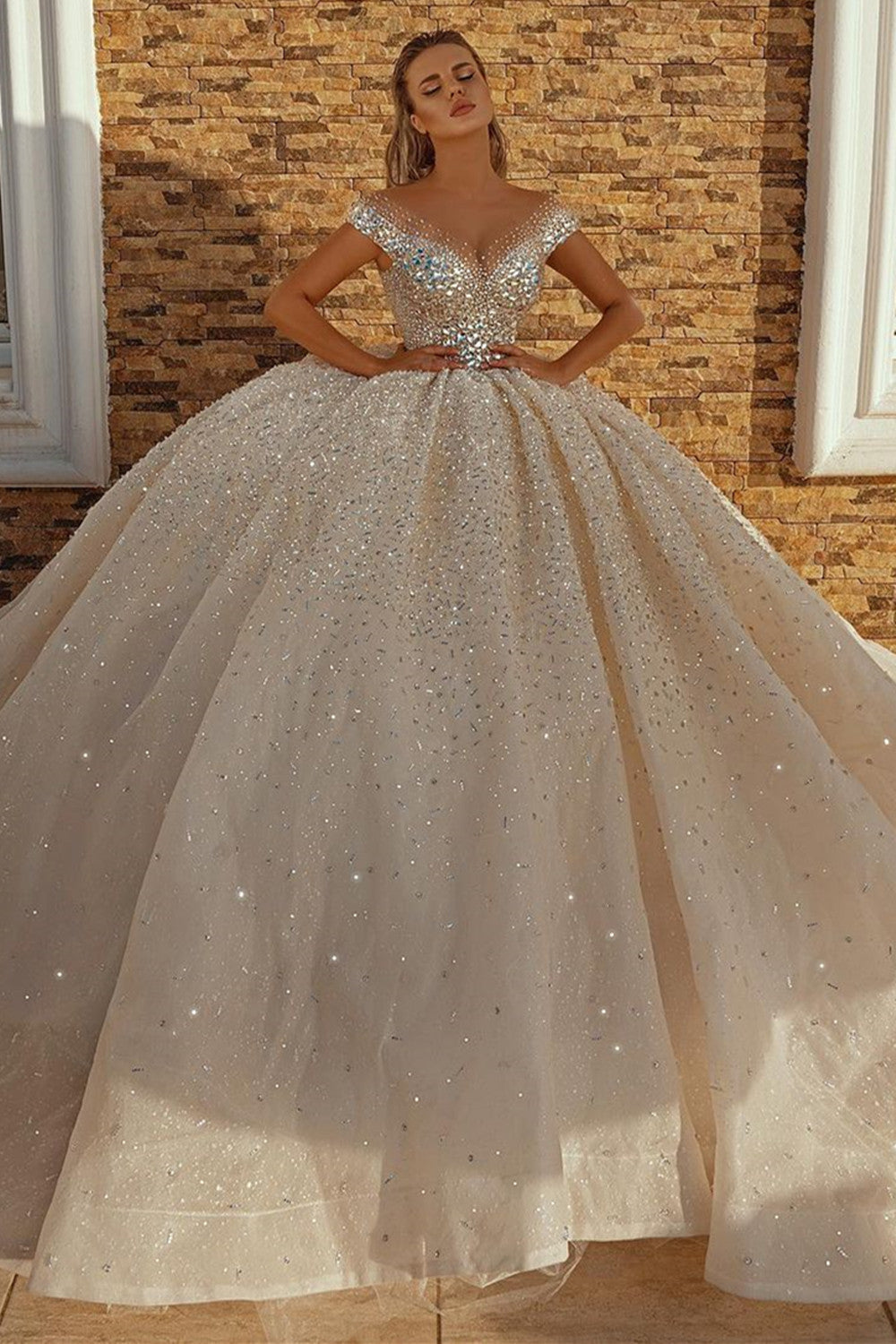 Long Ball Gown Off the Shoulder Sequins Wedding Dresses