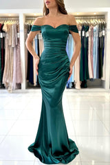 Beautiful Long Mermaid Off the Shoulder Satin Formal Prom Dresses