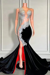 Long Mermaid Sweetheart Sleeveless Velvet Prom Dresses with Slit