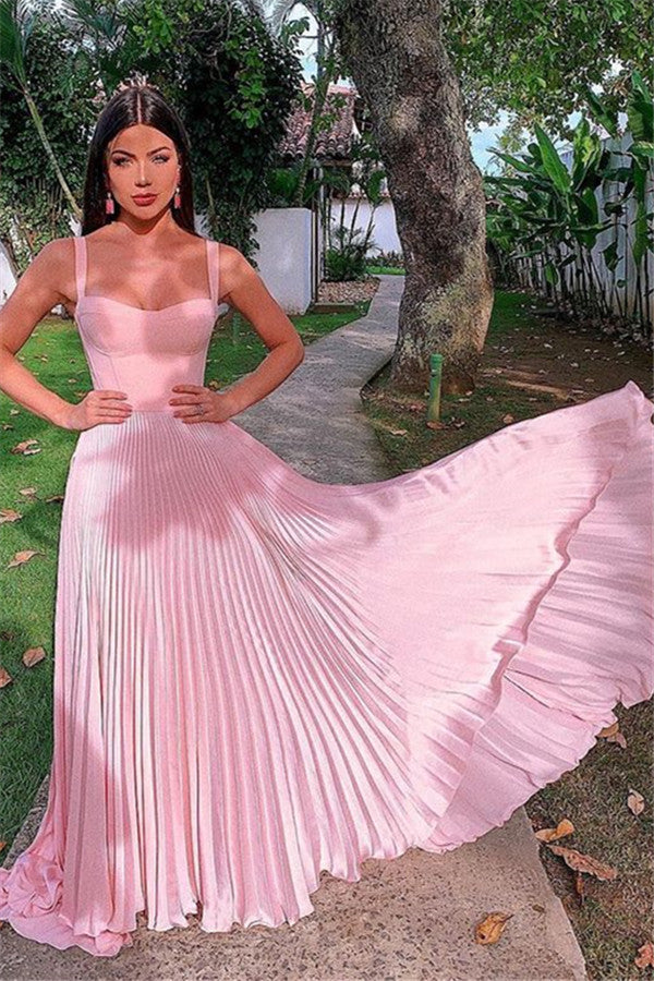 Long A-line Straps Ruffles Sweetheart Prom Dress