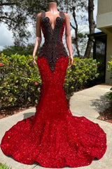 Sparkle Long Appliques Beaded V-Neck Mermaid Sequin Prom Dress