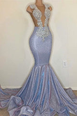 Mermaid Bateau Sequins Long Ruffles Prom Dress With Appliques