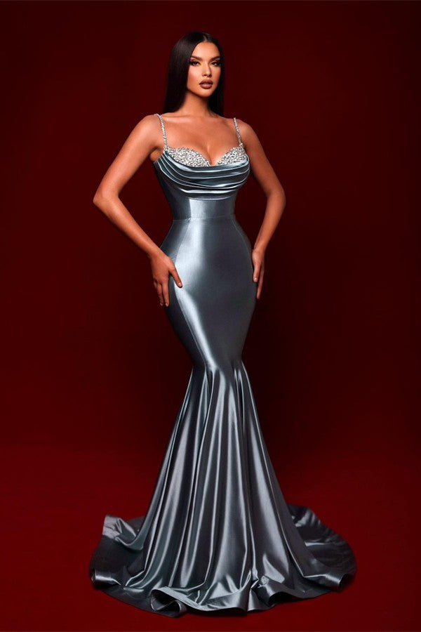 Gorgeous Long Mermaid Spaghetti Straps Satin Prom Dress