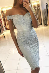 Simple Short Mermaid Off the Shoulder Party Dress with Lace Appliques
