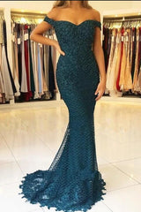 Elegant Sweetheart Off the Shoulder Ruffles Tulle Floor Length Mermaid Prom Dress
