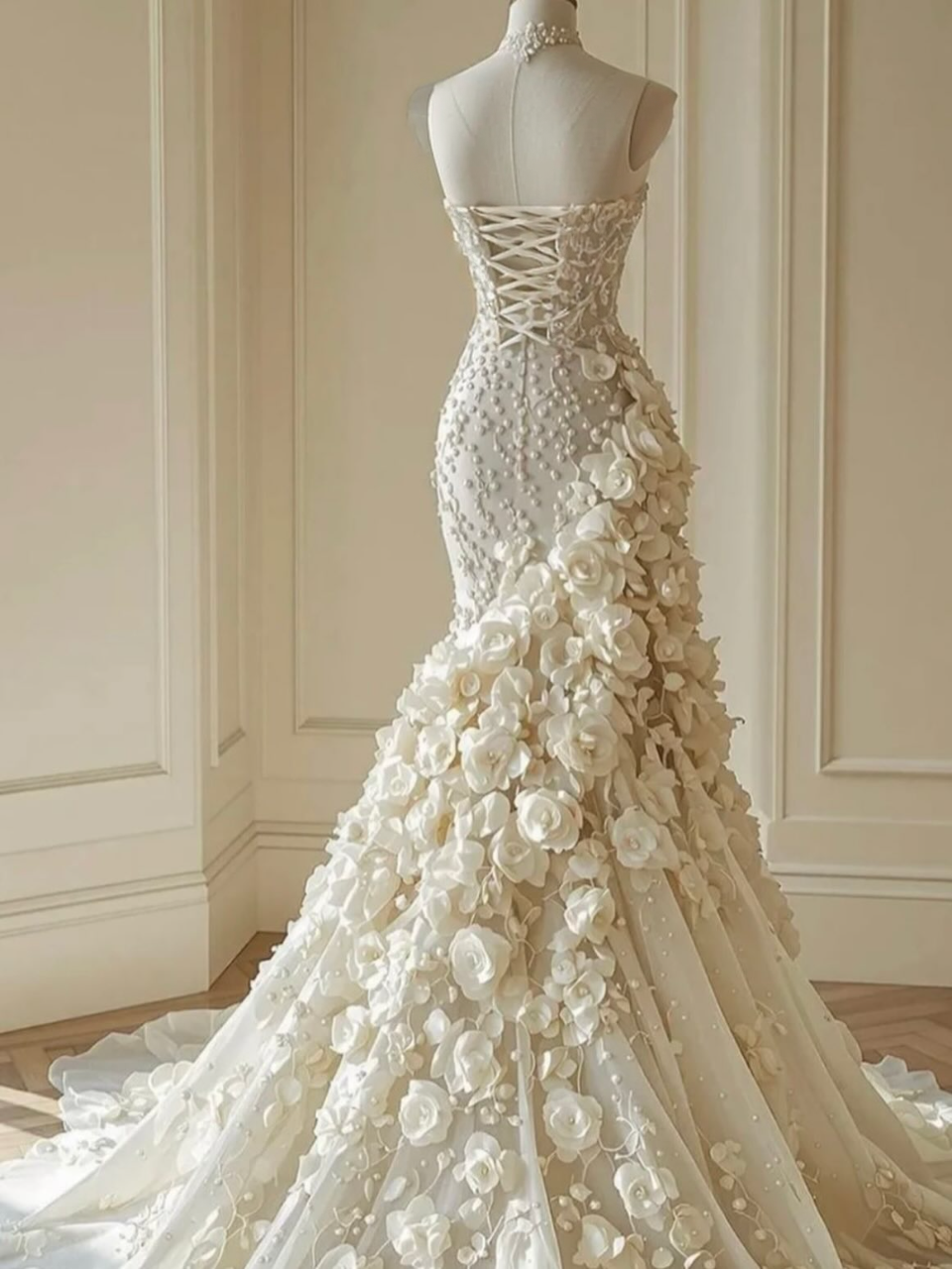 Elegant Strapless Sweetheart Mermaid Wedding Dress with Flowers