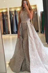 Long High Neck Sequins Floor Length Mermaid Prom Dress With Train