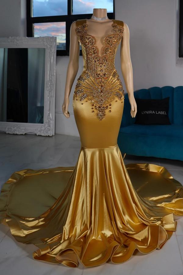 Gorgeous Mermaid V-neck Satin Long Prom Dress with Beads