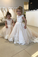 Party Sleeveless Tulle Flower Girls Dresses With Lace Appliques