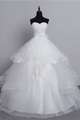 White Long Ball Gown Tulle Layered Strapless Vintage Wedding Dress