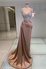 Elegant Long Mermaid Sweetheart Sleeveless Satin Prom Dresses