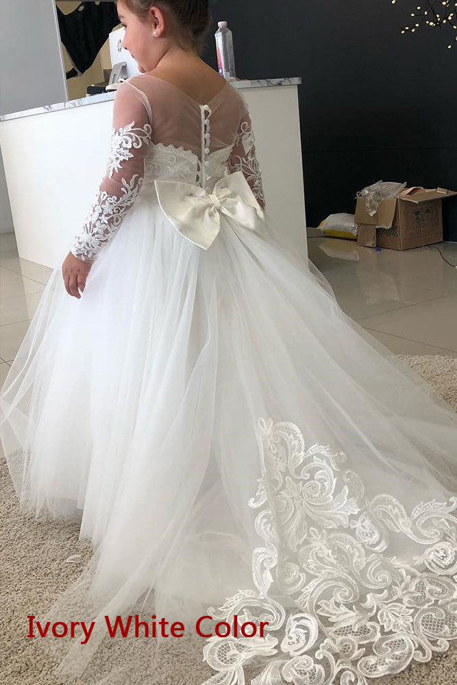 Boho Long Sleeves Lace Flower Girl Dresses