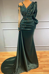 V-neck Long Sleeve Appliques Lace Floor Length Ruffles Mermaid Formal Evening Dress
