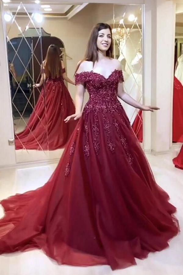 Modest Long Ball Gown Off the Shoulder Tulle Prom Dress