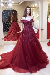 Modest Long Ball Gown Off the Shoulder Tulle Prom Dress