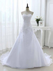 Elegant White Long Sweetheart Lace-Up A-line Wedding Dresses