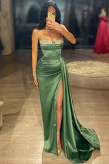 Elegant Long Sweetheart Satin Mermaid High Split Prom Dresses