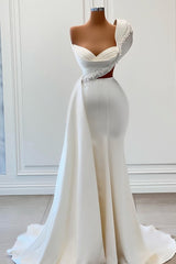 Long One Shoulder Mermaid Sleeveless Asymmetrical Satin Prom Dress