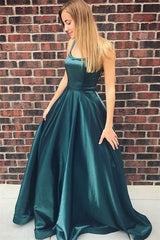 Long Square Satin A-line Prom Dress