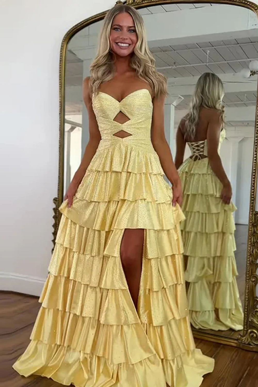 Sweetheart A-line Strapless Sleeveless Long Prom Dress with Split