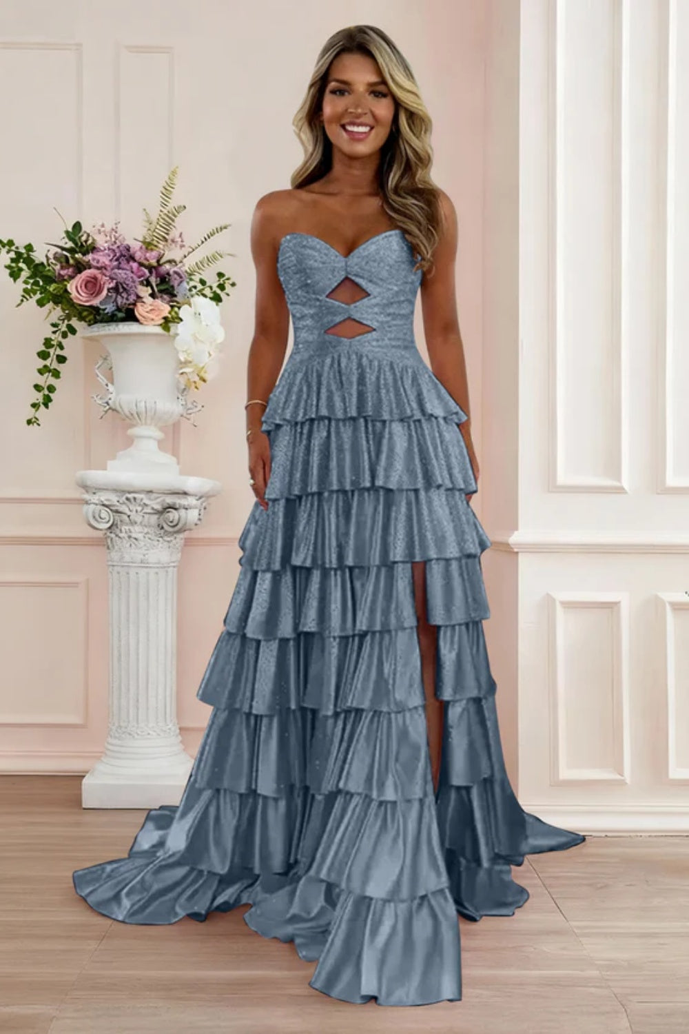 Sweetheart A-line Strapless Sleeveless Long Prom Dress with Split