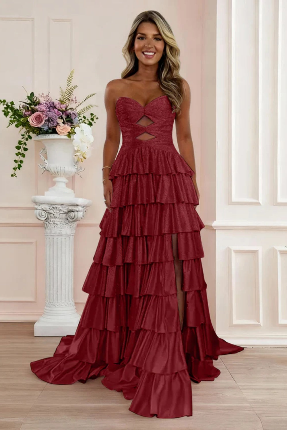 Sweetheart A-line Strapless Sleeveless Long Prom Dress with Split