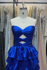 Simple Sweetheart Strapless A-line Long Prom Dress with Ruffles
